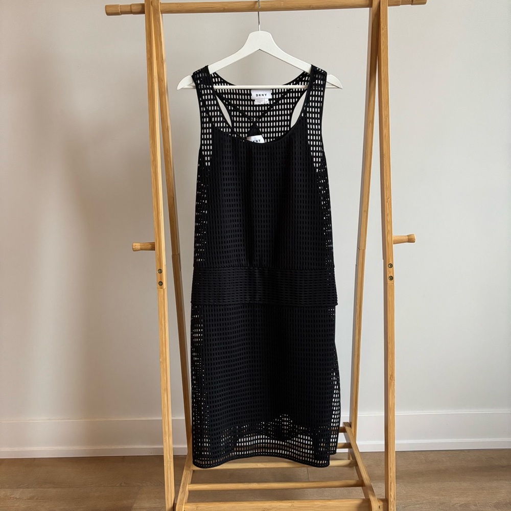 DKNY Layered Check Sleeveless Evening Dress